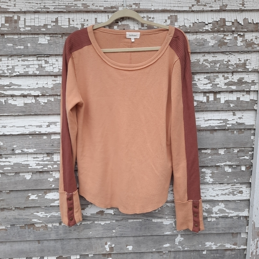 bohme Peach and Rust Long Sleeve Two-Tone Top